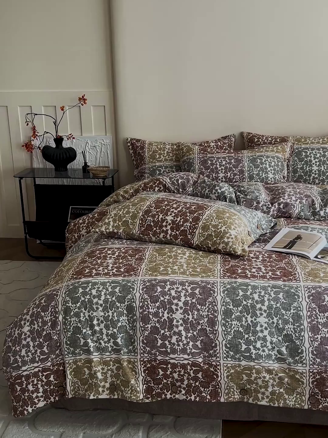 91家纺网 家纺一手货源 找家纺 梦纤绒 2025新款亚麻纽扣款四件套 美好时光