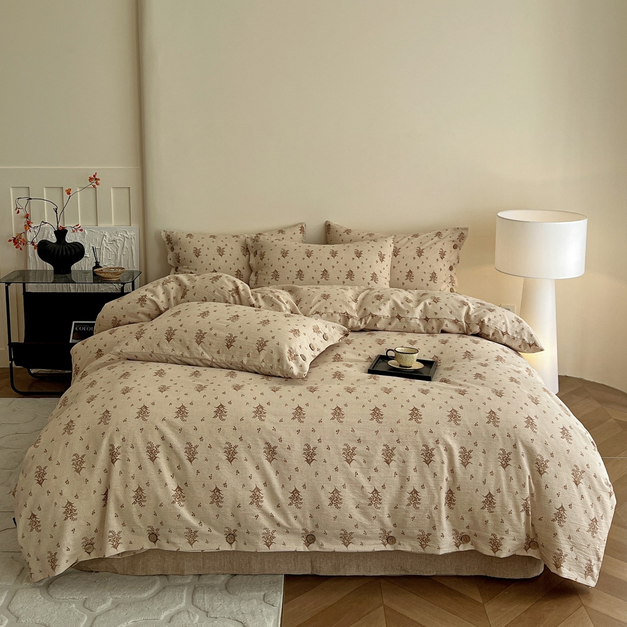 梦纤绒 2025新款亚麻纽扣款四件套 秋意