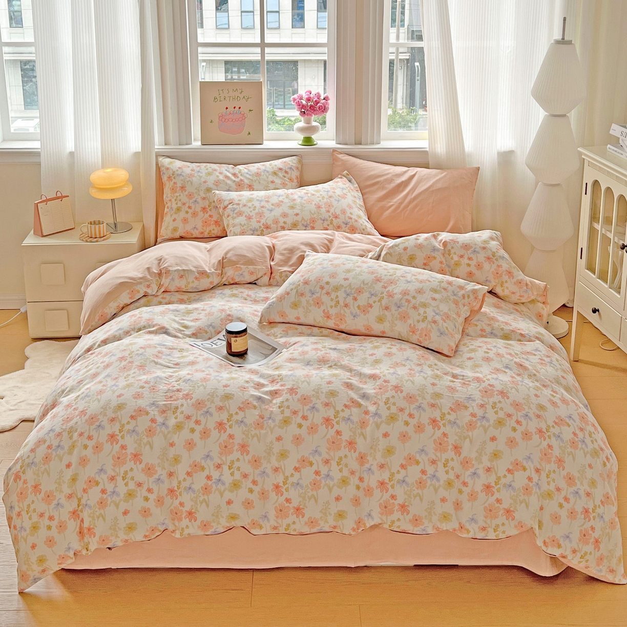 91家纺网 家纺一手货源 找家纺 小懒猪 2023夏秋季ins风小红书同款卡通小清新13372全棉AB版学生三件套学生季上下铺床单款套件 班尼狗