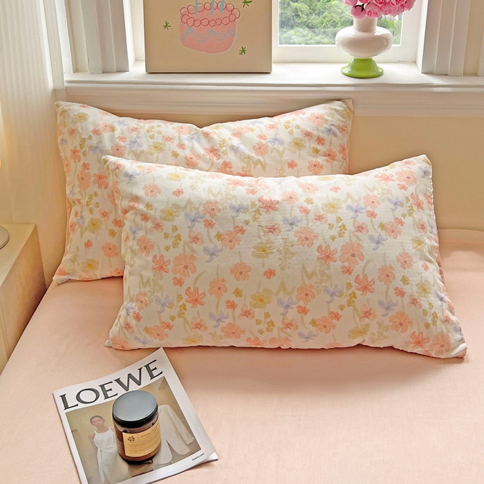 91家纺网 家纺一手货源 找家纺 （总）小懒猪 2025新款全棉有氧有氧双层纱清新印花四件套