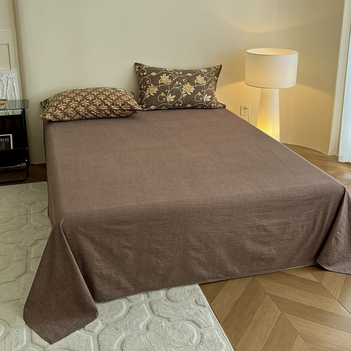 91家纺网 家纺一手货源 找家纺 梦纤绒 2025新款亚麻纽扣款四件套 一路繁花