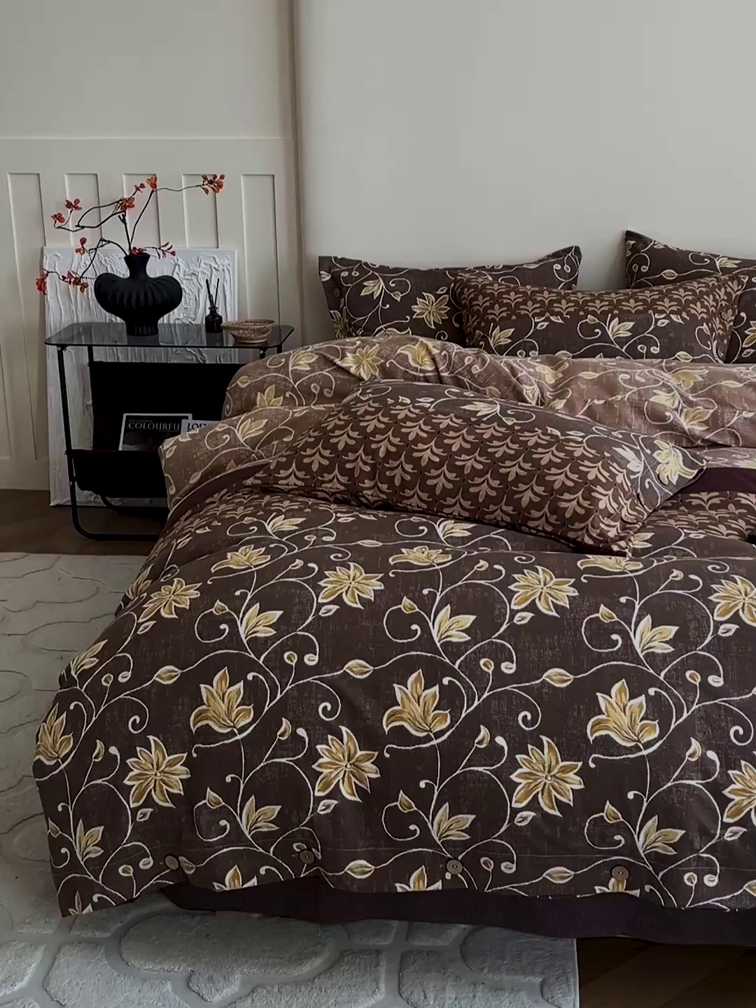 91家纺网 家纺一手货源 找家纺 梦纤绒 2025新款亚麻纽扣款四件套 一路繁花