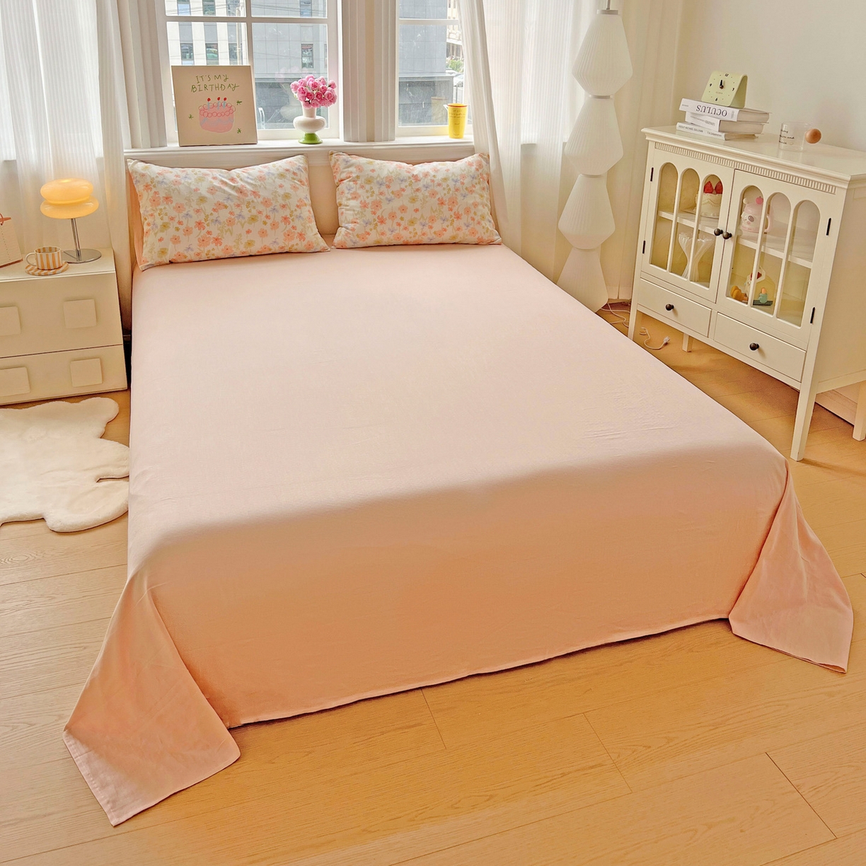 91家纺网 家纺一手货源 找家纺 小懒猪 2025新款全棉有氧有氧双层纱清新印花四件套 姹紫嫣红