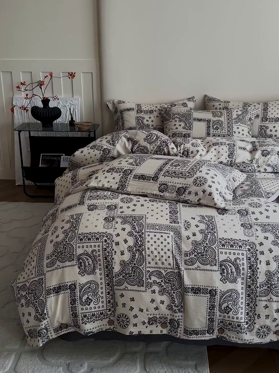 91家纺网 家纺一手货源 找家纺 梦纤绒 2025新款亚麻纽扣款四件套 伊甸园