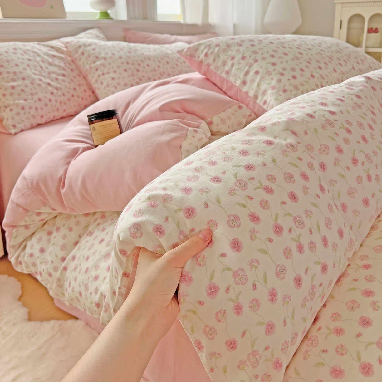 91家纺网 家纺一手货源 找家纺 小懒猪 2025新款全棉有氧有氧双层纱清新印花四件套 繁花似锦