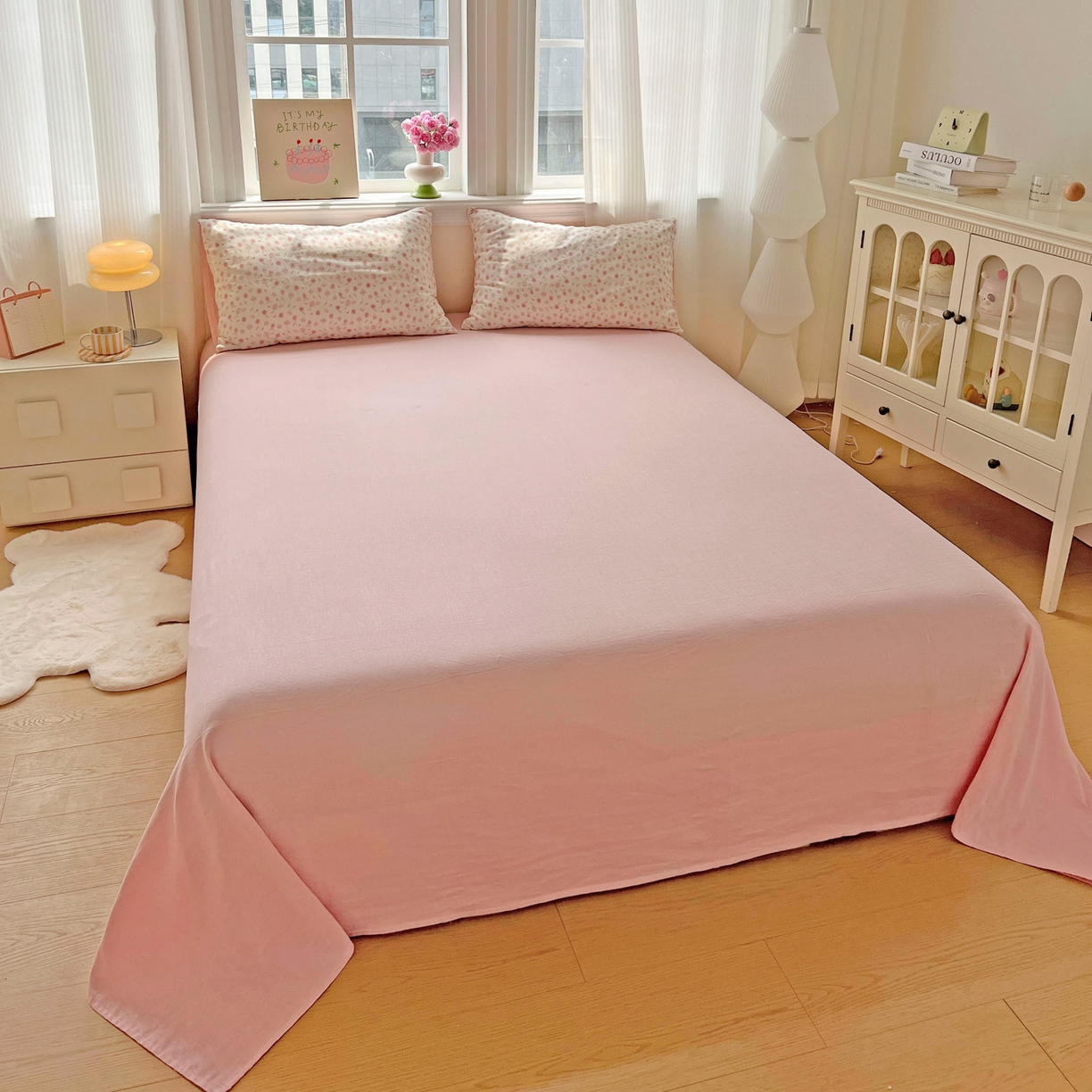 91家纺网 家纺一手货源 找家纺 小懒猪 2025新款全棉有氧有氧双层纱清新印花四件套 繁花似锦