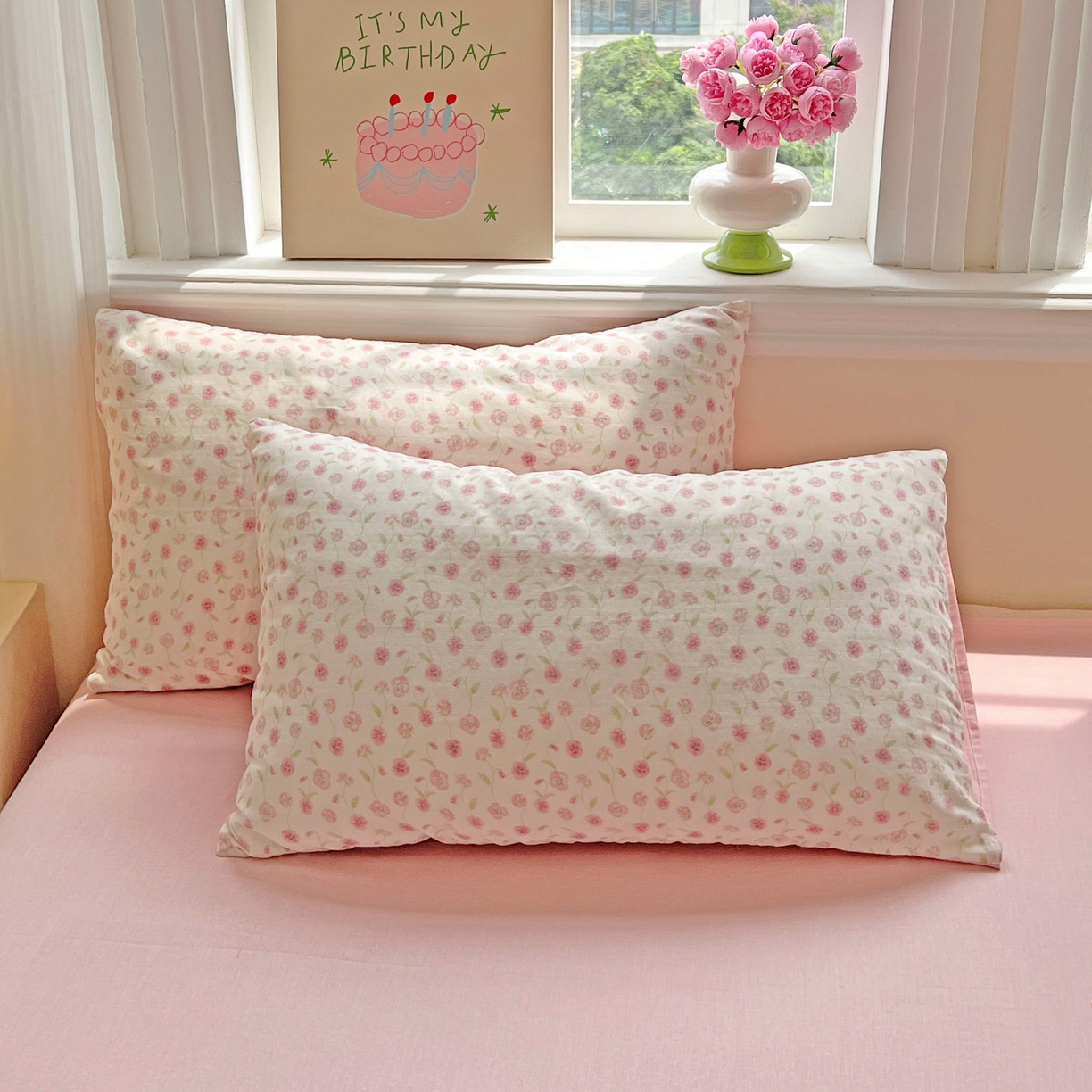 91家纺网 家纺一手货源 找家纺 小懒猪 2025新款全棉有氧有氧双层纱清新印花四件套 繁花似锦