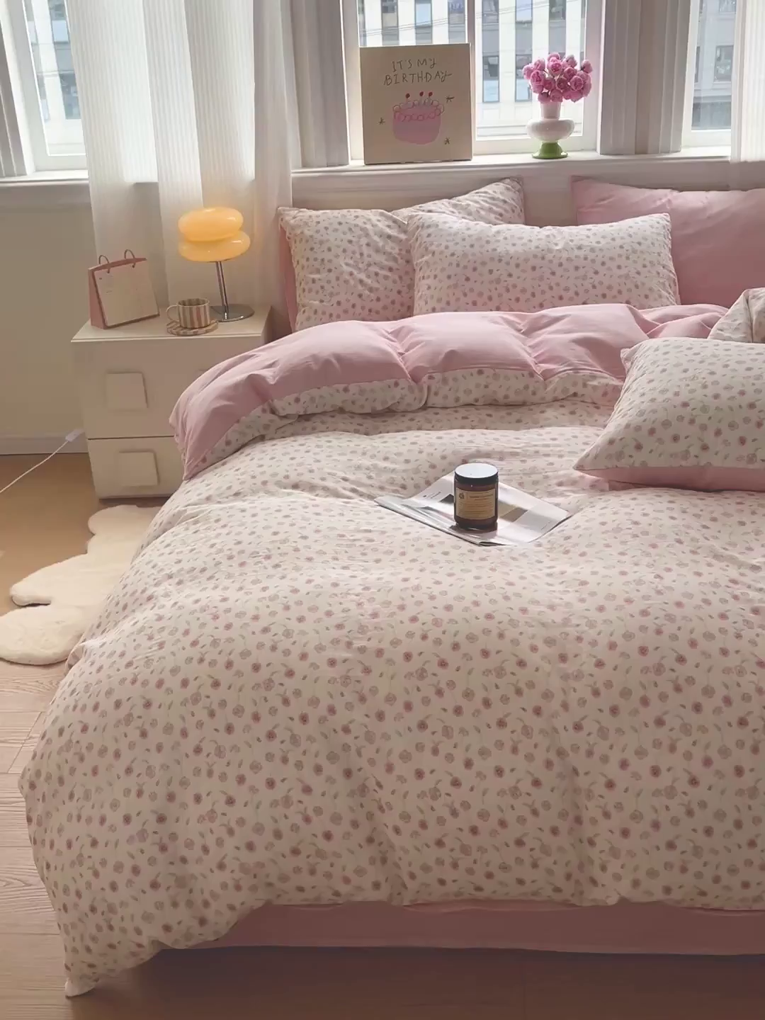 91家纺网 家纺一手货源 找家纺 小懒猪 2025新款全棉有氧有氧双层纱清新印花四件套 繁花似锦