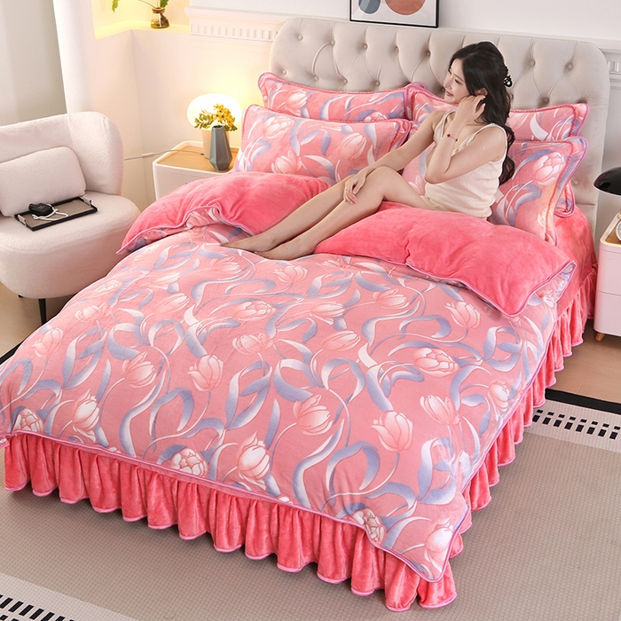 莱凯家纺 2025新款牛奶绒单被套 郁金香粉