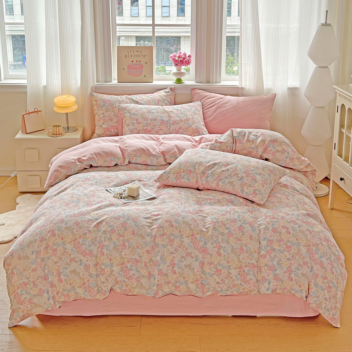 小懒猪 2025新款全棉有氧有氧双层纱清新印花四件套 富贵满园