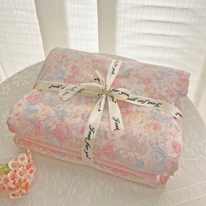 91家纺网 家纺一手货源 找家纺 小懒猪 2025新款全棉有氧有氧双层纱清新印花四件套 富贵满园