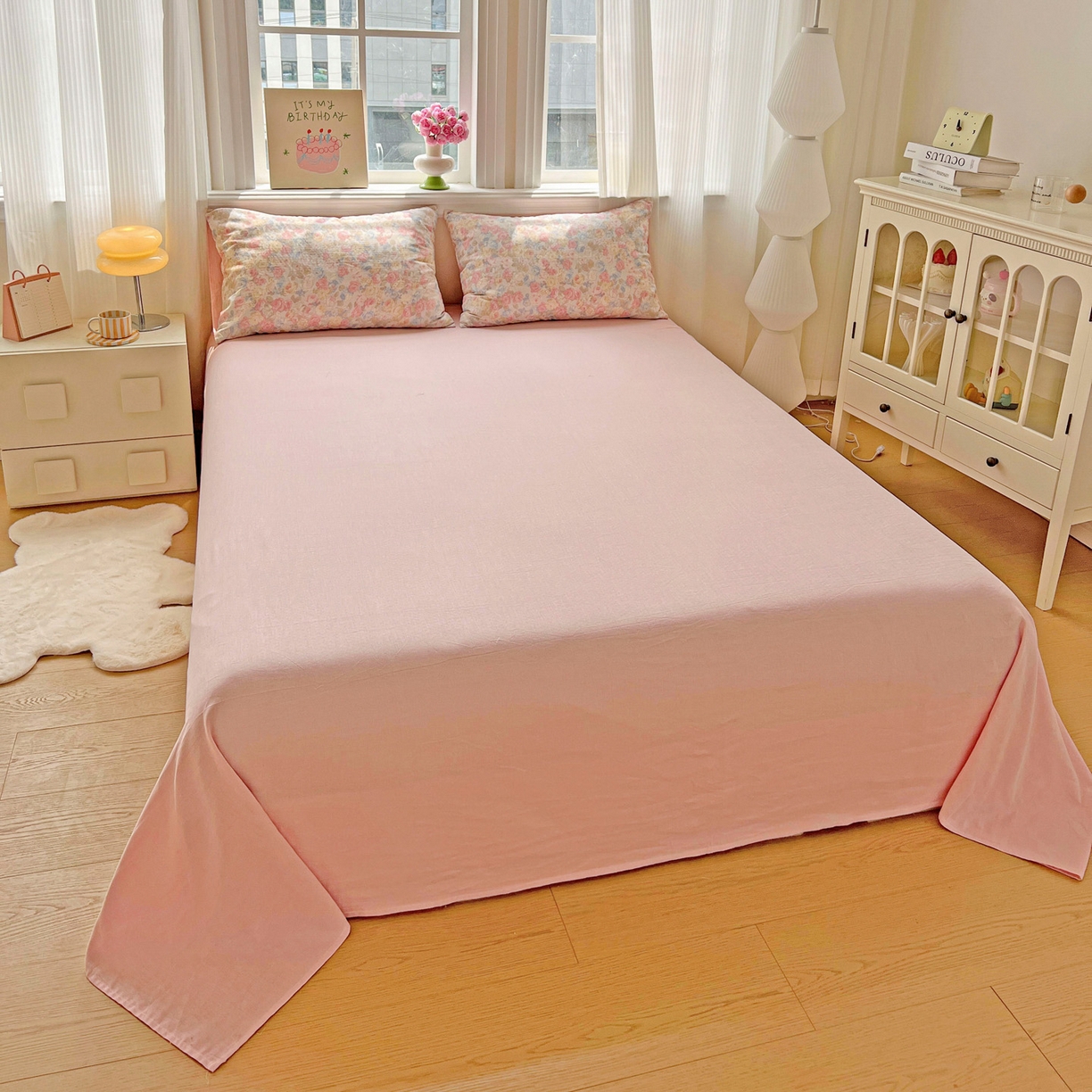 91家纺网 家纺一手货源 找家纺 小懒猪 2025新款全棉有氧有氧双层纱清新印花四件套 富贵满园