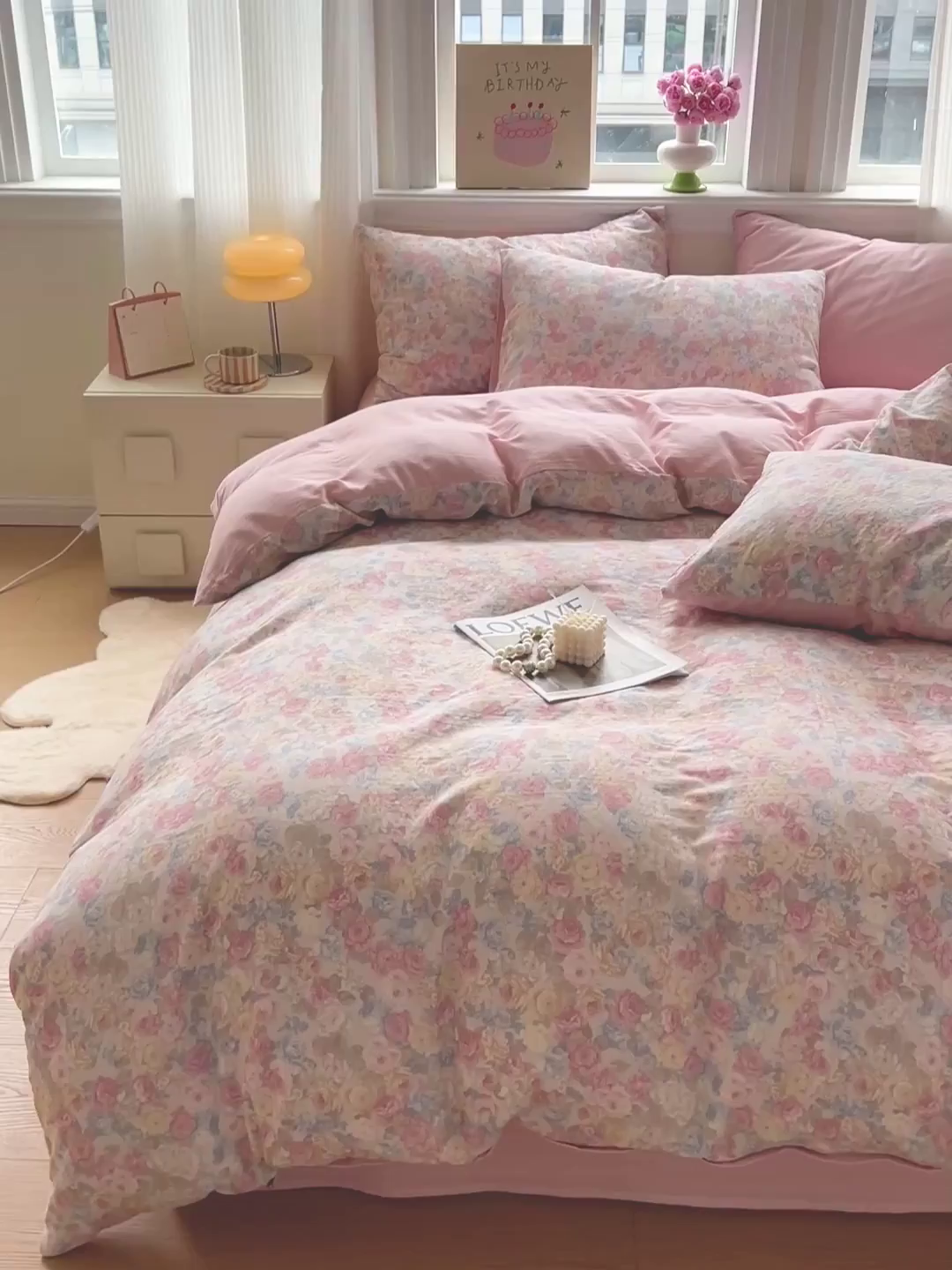 91家纺网 家纺一手货源 找家纺 小懒猪 2025新款全棉有氧有氧双层纱清新印花四件套 富贵满园