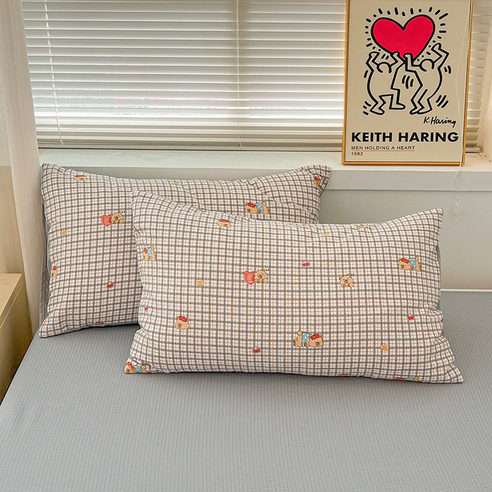 91家纺网 家纺一手货源 找家纺 梦纤绒 2025新款古法水洗棉小布袋四件套，高克重木棉云柔棉 啵啵熊