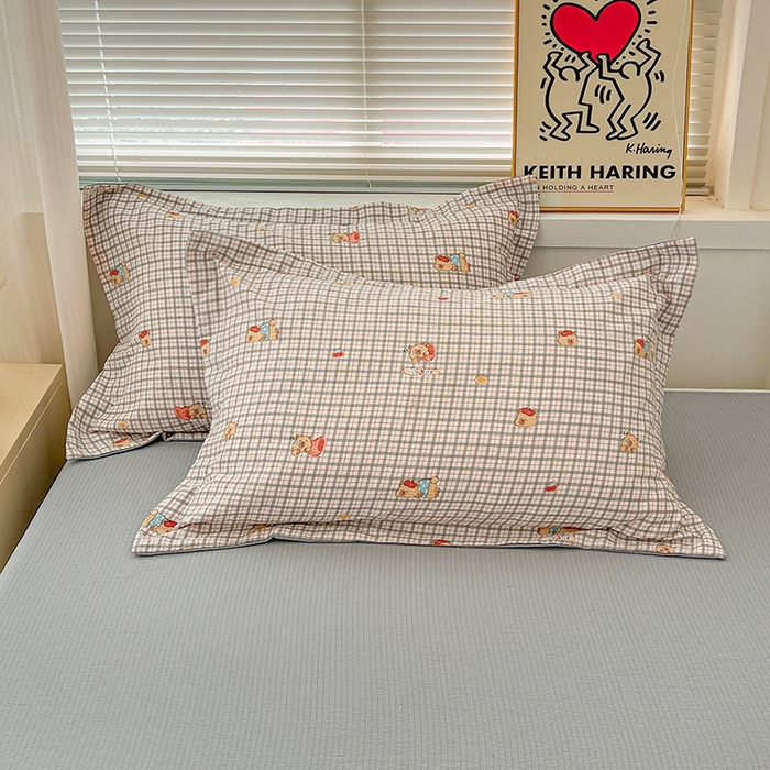 91家纺网 家纺一手货源 找家纺 梦纤绒 2025新款古法水洗棉小布袋四件套，高克重木棉云柔棉 啵啵熊