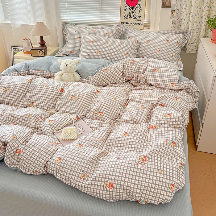 91家纺网 家纺一手货源 找家纺 梦纤绒 2025新款古法水洗棉小布袋四件套，高克重木棉云柔棉 啵啵熊