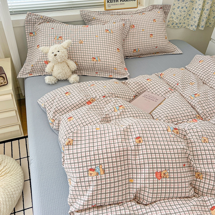 91家纺网 家纺一手货源 找家纺 梦纤绒 2025新款古法水洗棉小布袋四件套，高克重木棉云柔棉 啵啵熊