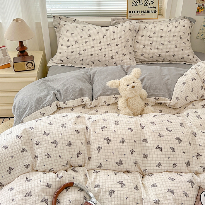 91家纺网 家纺一手货源 找家纺 梦纤绒 2025新款古法水洗棉小布袋四件套，高克重木棉云柔棉 浮生若梦