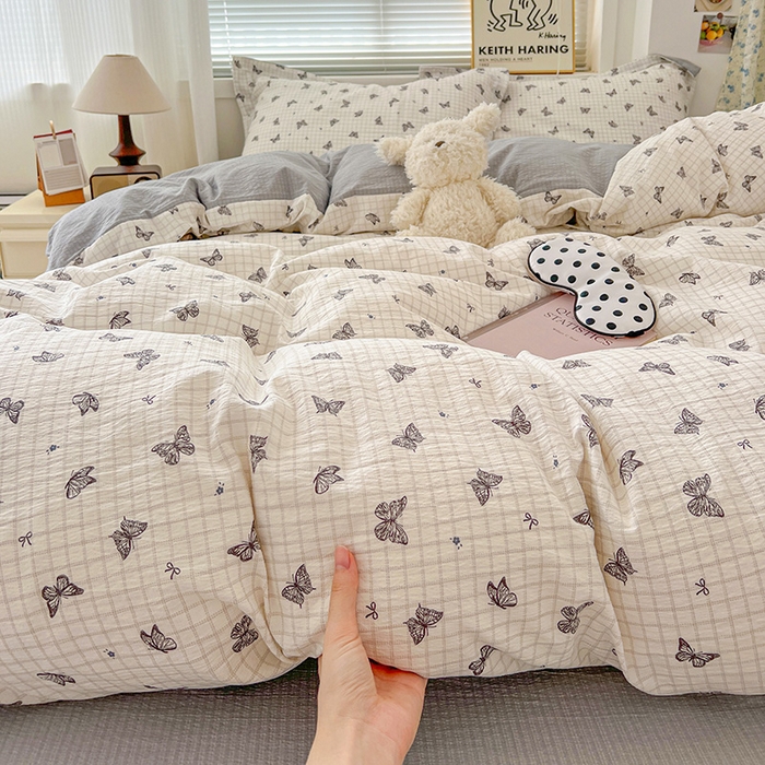 91家纺网 家纺一手货源 找家纺 梦纤绒 2025新款古法水洗棉小布袋四件套，高克重木棉云柔棉 浮生若梦