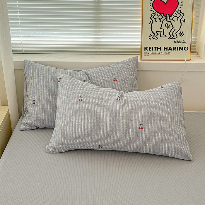 91家纺网 家纺一手货源 找家纺 梦纤绒 2025新款古法水洗棉小布袋四件套，高克重木棉云柔棉 红樱桃