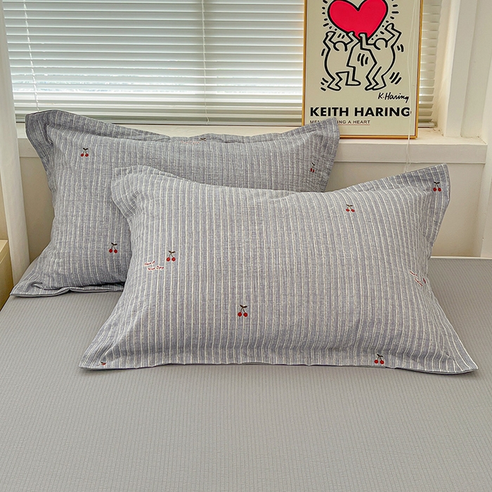 91家纺网 家纺一手货源 找家纺 梦纤绒 2025新款古法水洗棉小布袋四件套，高克重木棉云柔棉 红樱桃