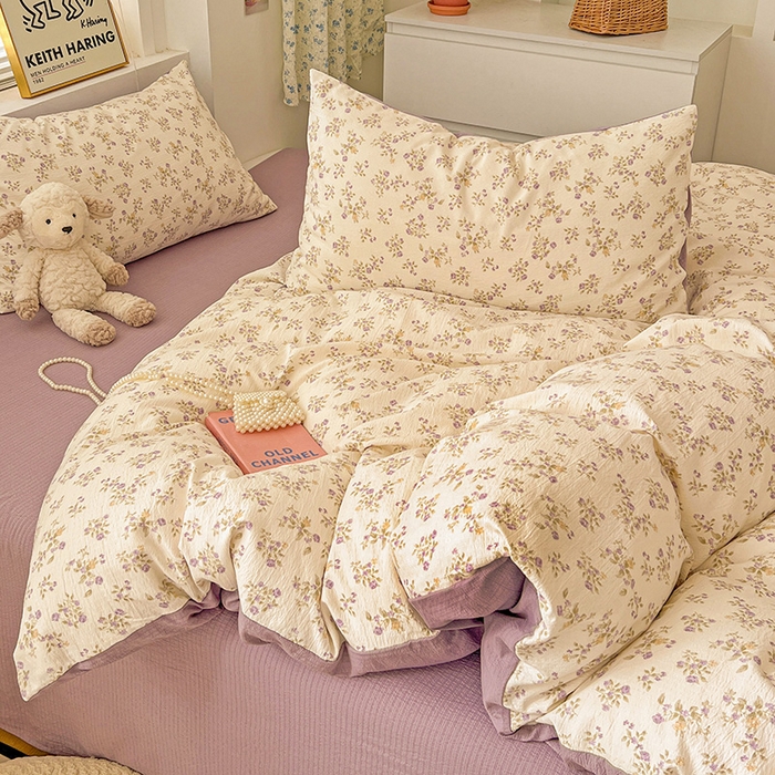 91家纺网 家纺一手货源 找家纺 梦纤绒 2025新款古法水洗棉小布袋四件套，高克重木棉云柔棉 花间赋