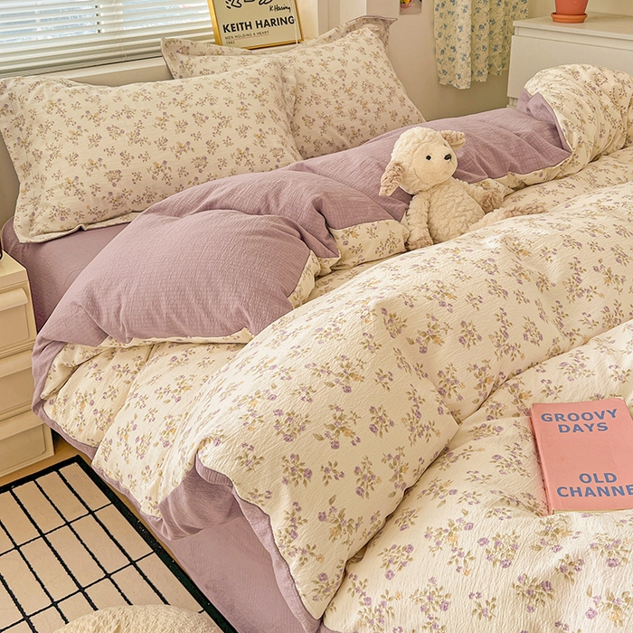 91家纺网 家纺一手货源 找家纺 梦纤绒 2025新款古法水洗棉小布袋四件套，高克重木棉云柔棉 花间赋