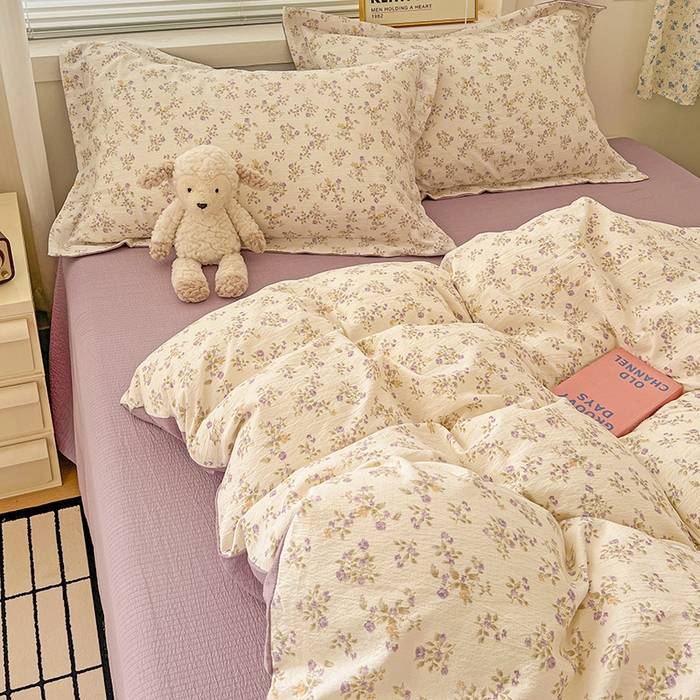 91家纺网 家纺一手货源 找家纺 梦纤绒 2025新款古法水洗棉小布袋四件套，高克重木棉云柔棉 花间赋