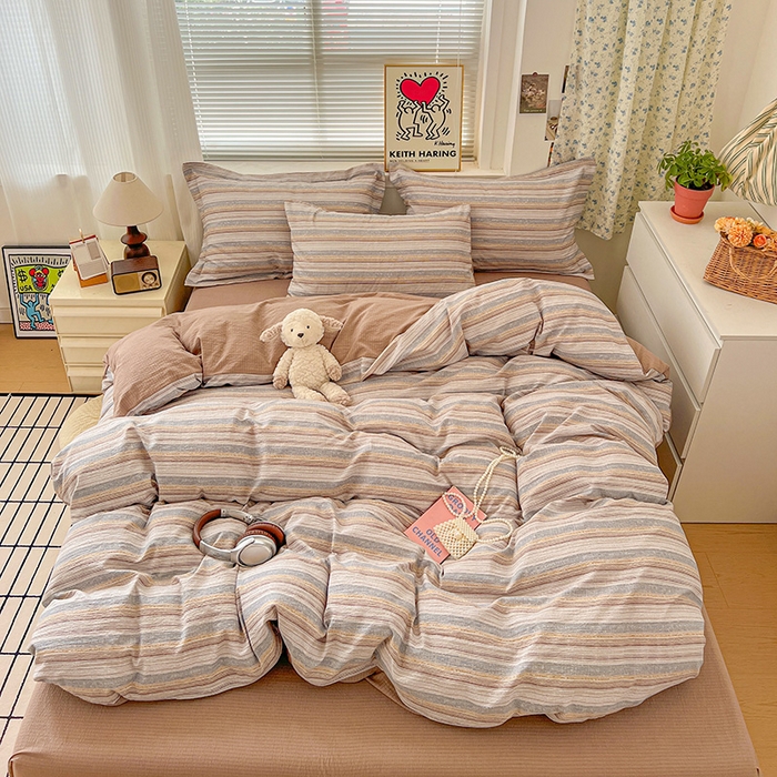 91家纺网 家纺一手货源 找家纺 梦纤绒 2025新款古法水洗棉小布袋四件套，高克重木棉云柔棉 极简主义