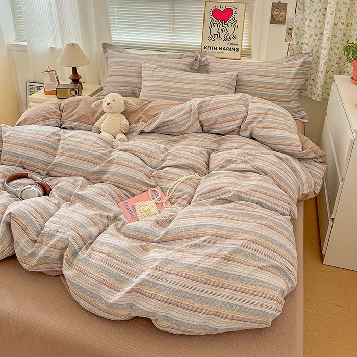 91家纺网 家纺一手货源 找家纺 梦纤绒 2025新款古法水洗棉小布袋四件套，高克重木棉云柔棉 极简主义