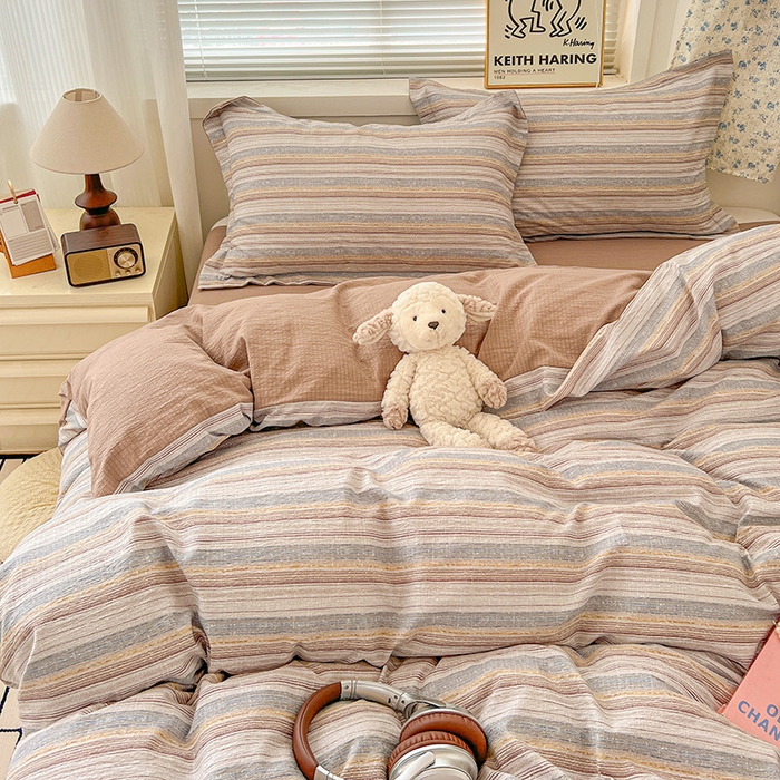 91家纺网 家纺一手货源 找家纺 梦纤绒 2025新款古法水洗棉小布袋四件套，高克重木棉云柔棉 极简主义