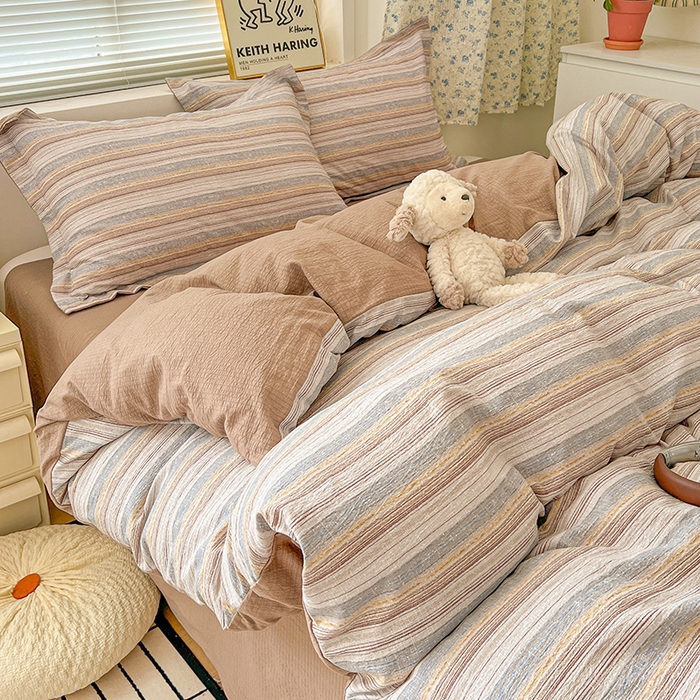 91家纺网 家纺一手货源 找家纺 梦纤绒 2025新款古法水洗棉小布袋四件套，高克重木棉云柔棉 极简主义