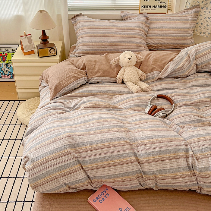 91家纺网 家纺一手货源 找家纺 梦纤绒 2025新款古法水洗棉小布袋四件套，高克重木棉云柔棉 极简主义