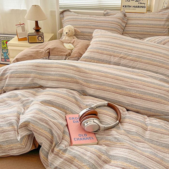 91家纺网 家纺一手货源 找家纺 梦纤绒 2025新款古法水洗棉小布袋四件套，高克重木棉云柔棉 极简主义