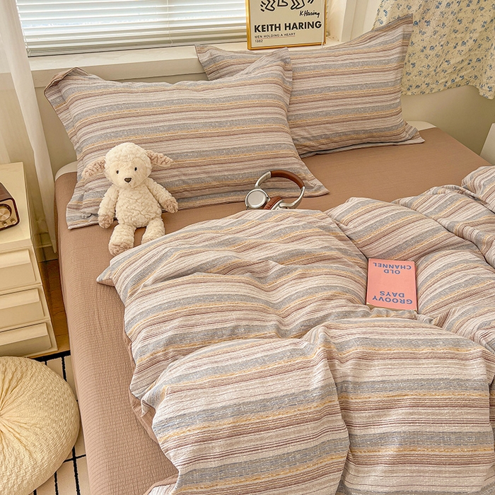 91家纺网 家纺一手货源 找家纺 梦纤绒 2025新款古法水洗棉小布袋四件套，高克重木棉云柔棉 极简主义