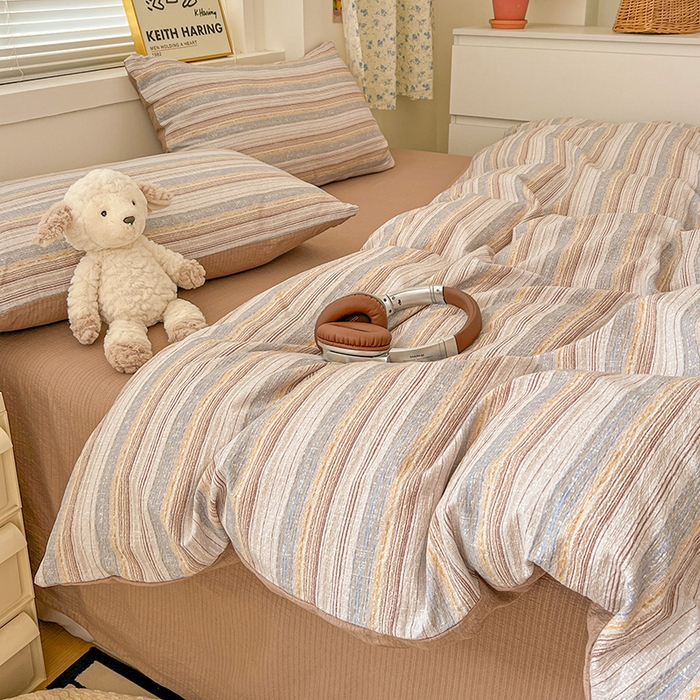 91家纺网 家纺一手货源 找家纺 梦纤绒 2025新款古法水洗棉小布袋四件套，高克重木棉云柔棉 极简主义