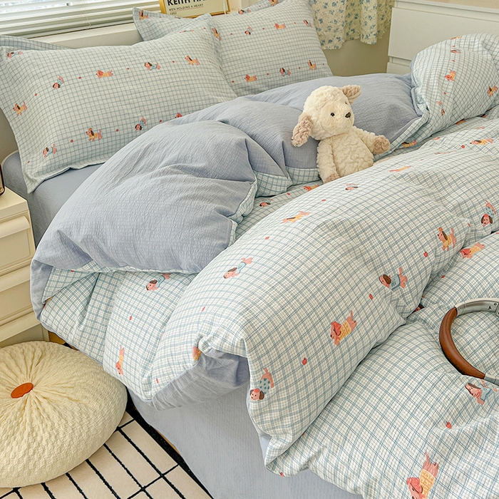 91家纺网 家纺一手货源 找家纺 梦纤绒 2025新款古法水洗棉小布袋四件套，高克重木棉云柔棉 腊肠狗