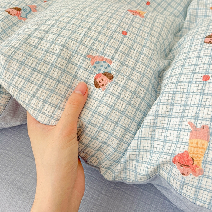 91家纺网 家纺一手货源 找家纺 梦纤绒 2025新款古法水洗棉小布袋四件套，高克重木棉云柔棉 腊肠狗