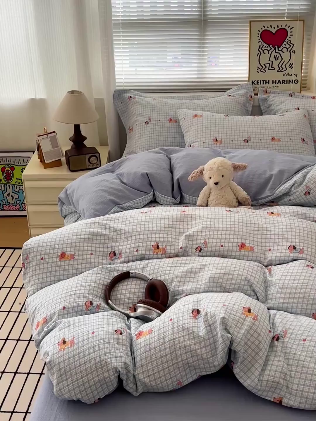 91家纺网 家纺一手货源 找家纺 梦纤绒 2025新款古法水洗棉小布袋四件套，高克重木棉云柔棉 腊肠狗