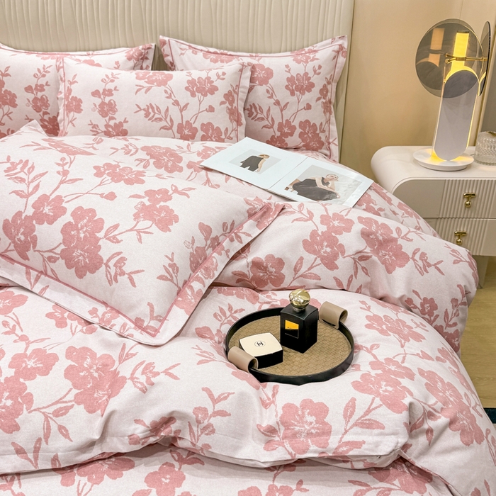 91家纺网 家纺一手货源 找家纺 木易家居 2026新款100%全棉纯棉加厚四件套（礼盒包装）（提供买家秀）小桥人家-粉