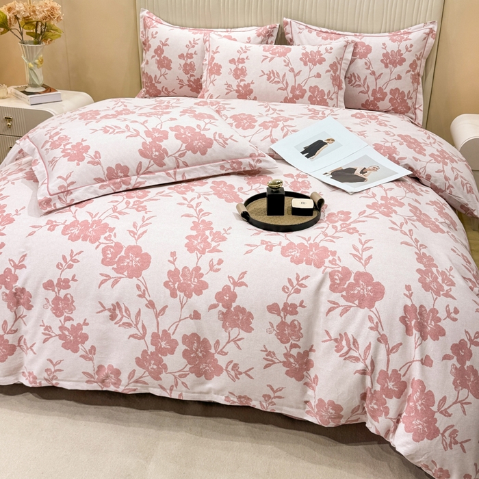 91家纺网 家纺一手货源 找家纺 木易家居 2026新款100%全棉纯棉加厚四件套（礼盒包装）（提供买家秀）小桥人家-粉