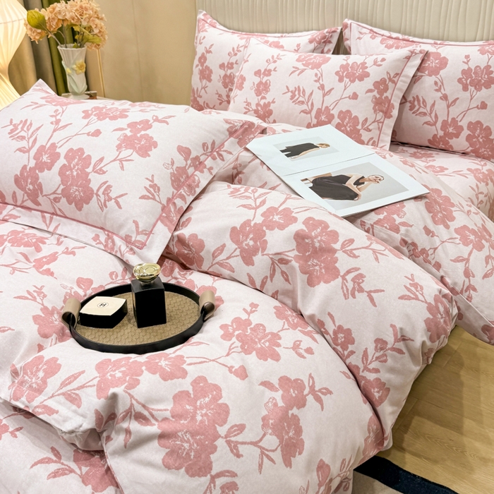 91家纺网 家纺一手货源 找家纺 木易家居 2026新款100%全棉纯棉加厚四件套（礼盒包装）（提供买家秀）小桥人家-粉
