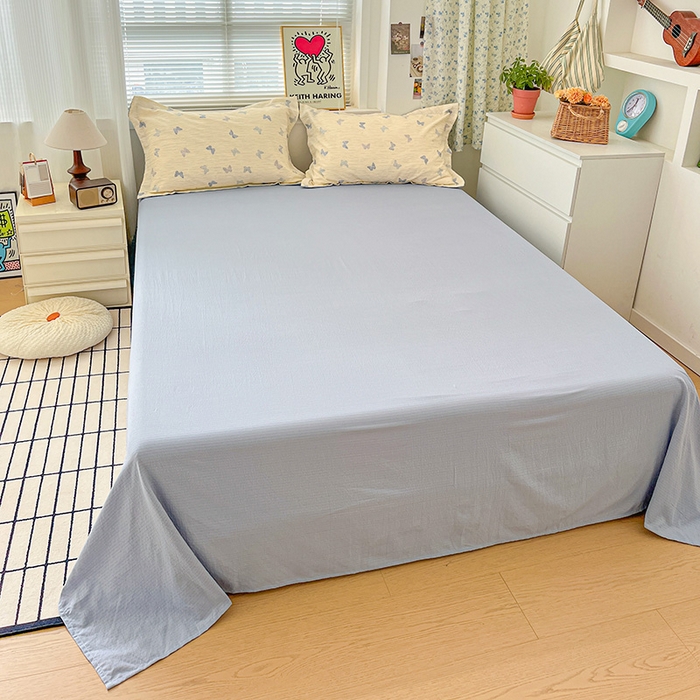 91家纺网 家纺一手货源 找家纺 梦纤绒 2025新款古法水洗棉小布袋四件套，高克重木棉云柔棉 蓝色幻蝶