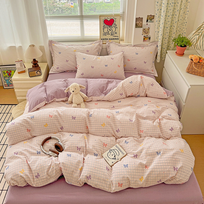 91家纺网 家纺一手货源 找家纺 梦纤绒 2025新款古法水洗棉小布袋四件套，高克重木棉云柔棉 浪漫主义