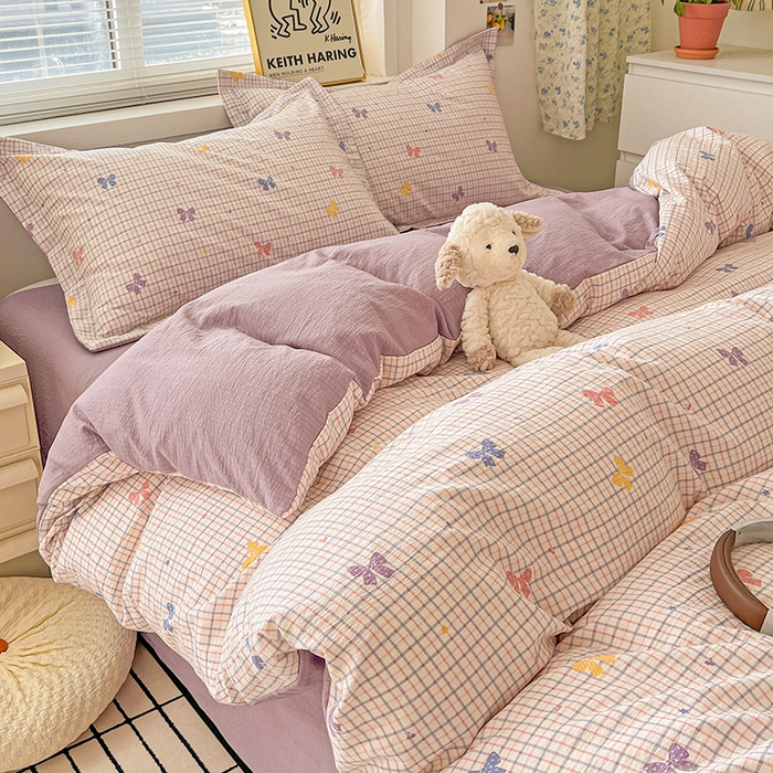 91家纺网 家纺一手货源 找家纺 梦纤绒 2025新款古法水洗棉小布袋四件套，高克重木棉云柔棉 浪漫主义