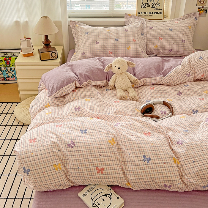 91家纺网 家纺一手货源 找家纺 梦纤绒 2025新款古法水洗棉小布袋四件套，高克重木棉云柔棉 浪漫主义