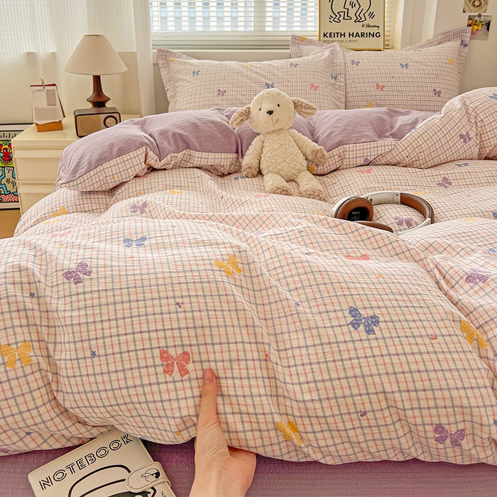 91家纺网 家纺一手货源 找家纺 梦纤绒 2025新款古法水洗棉小布袋四件套，高克重木棉云柔棉 浪漫主义