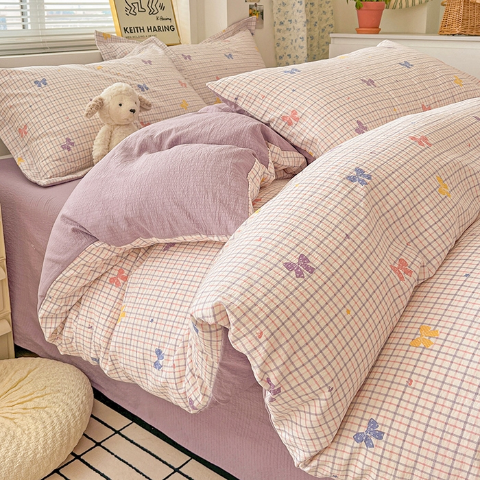 91家纺网 家纺一手货源 找家纺 梦纤绒 2025新款古法水洗棉小布袋四件套，高克重木棉云柔棉 浪漫主义