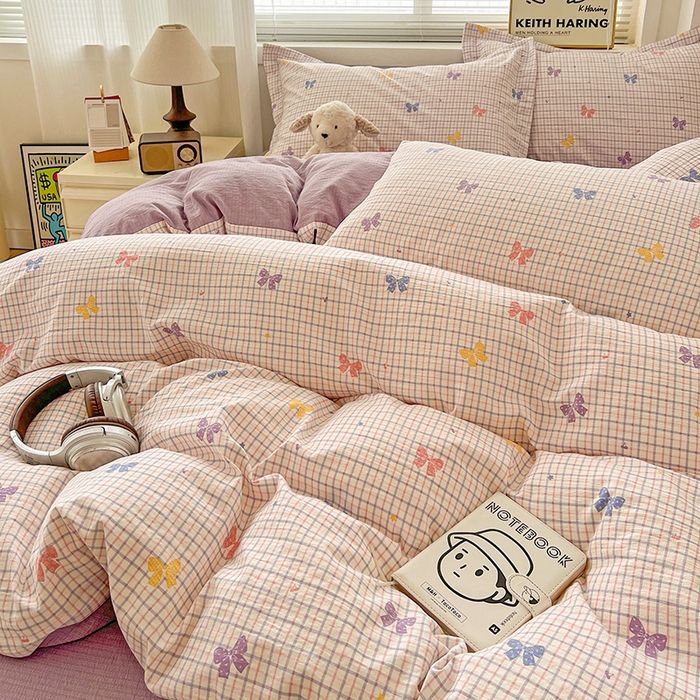 91家纺网 家纺一手货源 找家纺 梦纤绒 2025新款古法水洗棉小布袋四件套，高克重木棉云柔棉 浪漫主义