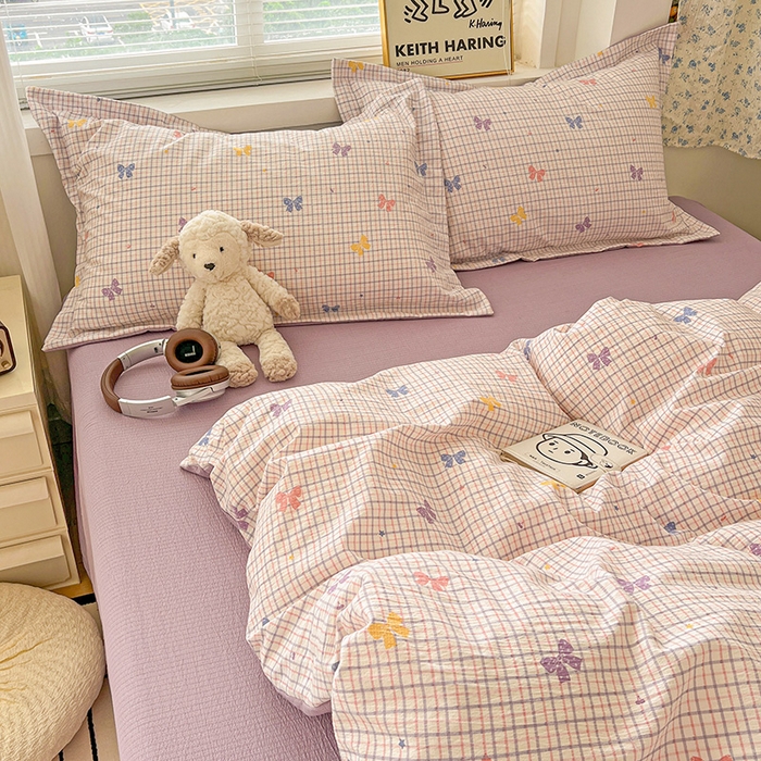 91家纺网 家纺一手货源 找家纺 梦纤绒 2025新款古法水洗棉小布袋四件套，高克重木棉云柔棉 浪漫主义